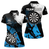 Maxcorners Retro Black Blue Grunge Pattern Darts Polo, Quarter Zip Custom Men Dart Shirt Team Dart Jersey