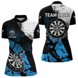 Maxcorners Retro Black Blue Grunge Pattern Darts Polo, Quarter Zip Custom Men Dart Shirt Team Dart Jersey