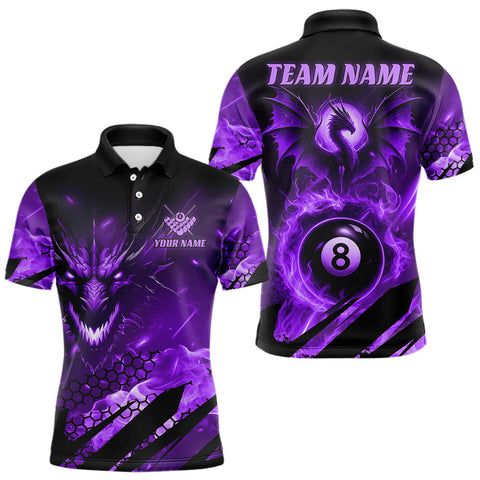 Maxcorners Personalized Purple Flame Dragon 8 Ball Billiard Shirt For Men, Pool Team Jersey Polo & 1/4 Zip MT1607