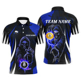 Maxcorners Funny Blue Death Skeleton 8 Ball & 9 Ball Billiard Shirts For Men Custom League Billiard Jerseys