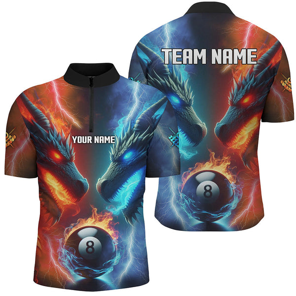 Maxcorners Personalized Water Fire 3D Dragon 8 Ball Pool Billiard Shirts For Men, Team League Billiard