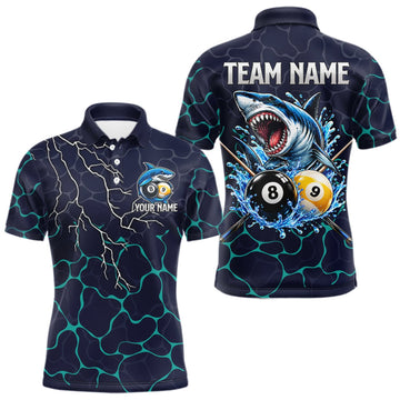 Maxcorners Blue Funny Shark 8 Ball & 9 Ball Lightning Billiard Shirts For Men Custom Pool Team Jersey LM1910