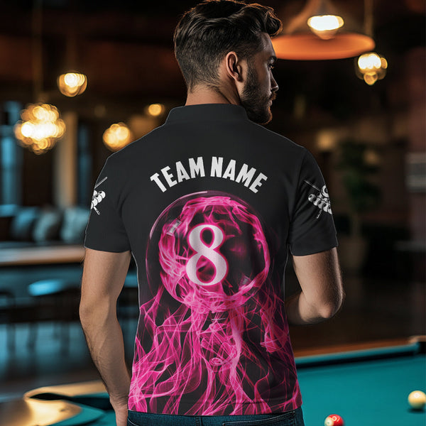 Maxcorners 3D Pink Flaming 8 Ball Pool Men Billiard Polo & 1/4 Zip Shirt Custom Pool Player Billiard Jersey