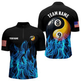 Maxcorners Blue Flaming Ying And Yang 8 Ball & 9 Ball Billiard Shirts For Men Custom Pool Billiard Jerseys