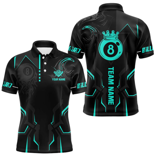 Maxcorners Custom 8 Ball Pool Crown Men Billiard Shirts, Turquoise And Black Billiard Team Shirt, Pool Jersey