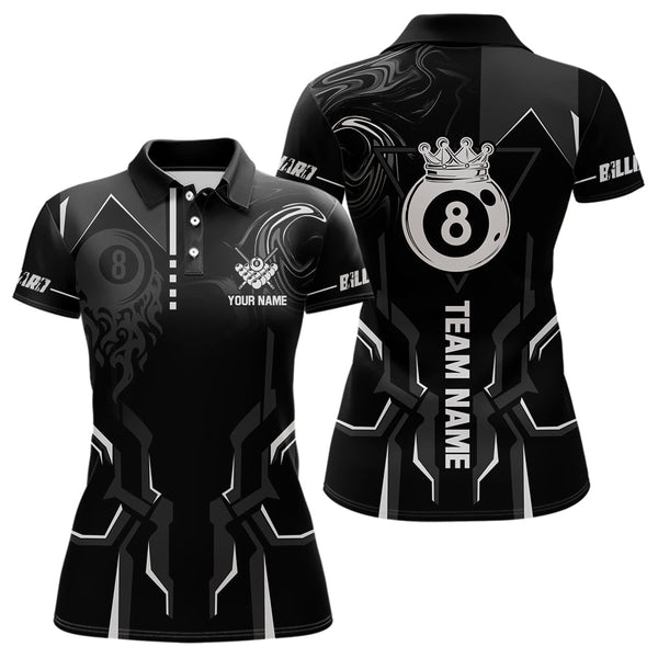 Maxcorners Customized 8 Ball Pool Crown Wmen Billiard Shirt, White And Black Billiard Team Shirt, Pool Jersey