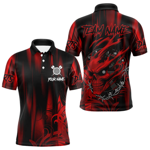 Maxcorners Personalized Skull Darts Shirt For Men Custom Black And Red Darts Team Jerseys Polo & 1/4 Zip MT1607