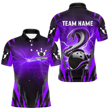 Maxcorners Personalized Purple Thunder Lightning Cobra Snake Bowling Shirts For Men, Bowling Team Jersey LM1203