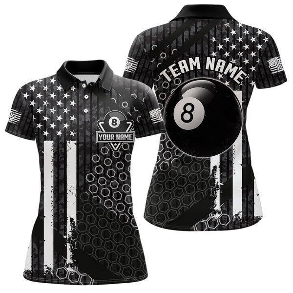 Maxcorners Personalized Black White American Flag Billiard Shirts For Men, Patriotic 8 Ball Billiard Jerseys