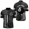 Maxcorners Personalized Black White American Flag Billiard Shirts For Men, Patriotic 8 Ball Billiard Jerseys