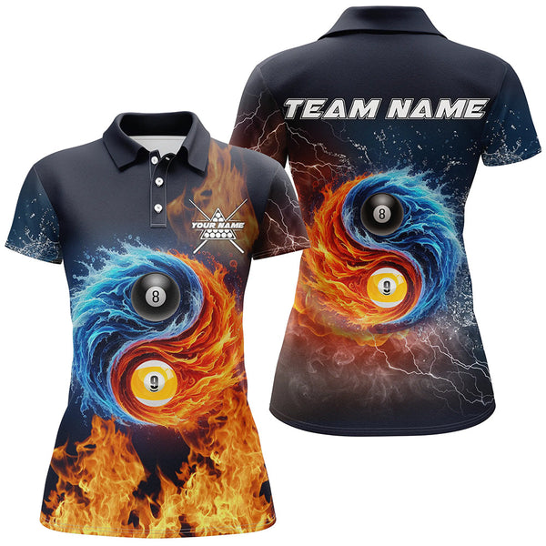 Maxcorners Personalized Billiard 8 Ball & 9 Ball 3D Water And Fire Men Polo Shirts, Billiard Attire Jerseys