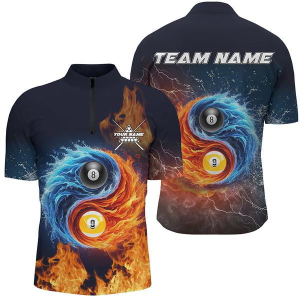 Maxcorners Personalized Billiard 8 Ball & 9 Ball 3D Water And Fire Men Polo Shirts, Billiard Attire Jerseys