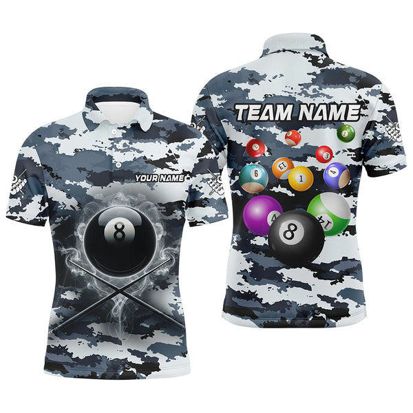 Maxcorners Personalized 8 Ball Pool Smoke Billiard Shirts For Men Custom Camo Billiard Balls Team Jerseys