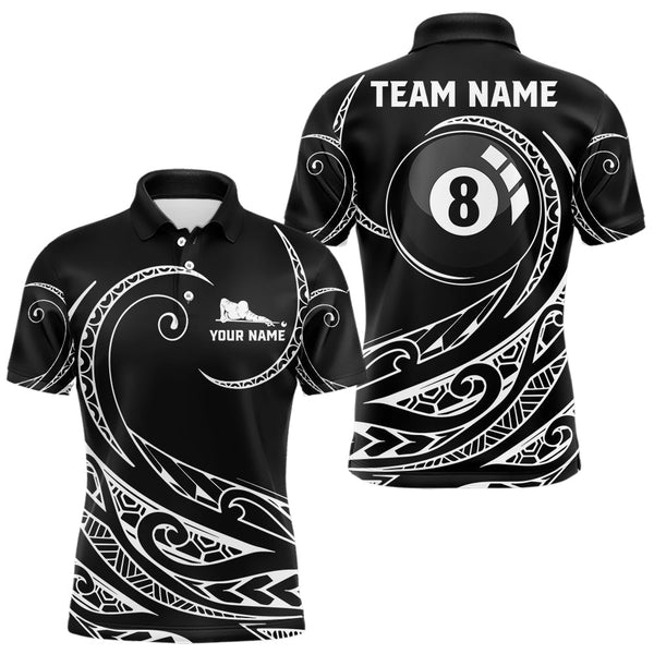 Maxcorners Black White 8 Ball Pool Tribal Billiard Shirt For Men Custom Billiard Team Jersey Polo & 1/4 Zip MT707