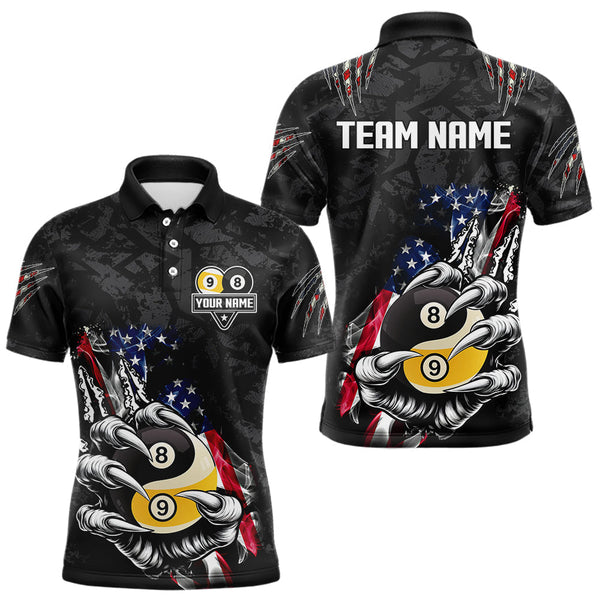 Maxcorners Funny Claw Tearing Yin Yang 8 Ball & 9 Ball Billiard Shirt For Men Custom Us Flag Pool Team Jersey MT707