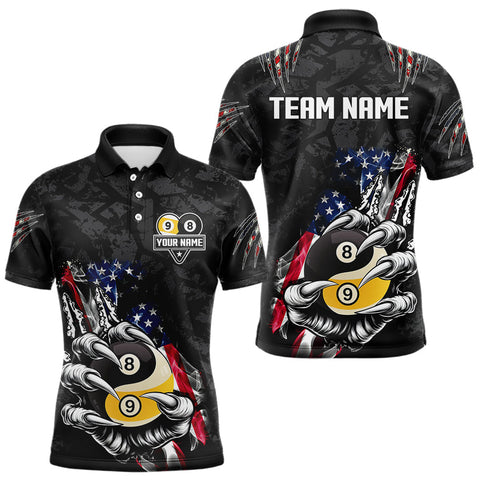 Maxcorners Funny Claw Tearing Yin Yang 8 Ball & 9 Ball Billiard Shirt For Men Custom Us Flag Pool Team Jersey MT707