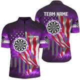 Maxcorners US Flag Dartboard Purple Galaxy Polo & Quarter-Zip Shirts Custom Patriotic Darts League Jerseys