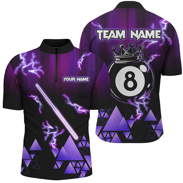 Maxcorners Purple Neon Light Pool Cue 8 Ball Crown Billiard Shirt For Men Custom Team League Billiard Jerseys