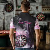Maxcorners Pink And Black Smoke Dart Shirts For Men Custom 3D Dart Polo & Quarter Zip Team Dart Jerseys