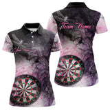 Maxcorners Pink And Black Smoke Dart Shirts For Men Custom 3D Dart Polo & Quarter Zip Team Dart Jerseys