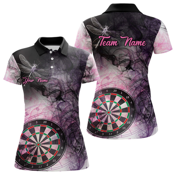 Maxcorners Pink And Black Smoke Dart Shirts For Men Custom 3D Dart Polo & Quarter Zip Team Dart Jerseys
