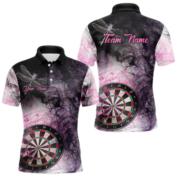 Maxcorners Pink And Black Smoke Dart Shirts For Men Custom 3D Dart Polo & Quarter Zip Team Dart Jerseys