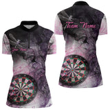 Maxcorners Pink And Black Smoke Dart Shirts For Men Custom 3D Dart Polo & Quarter Zip Team Dart Jerseys