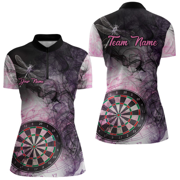 Maxcorners Pink And Black Smoke Dart Shirts For Men Custom 3D Dart Polo & Quarter Zip Team Dart Jerseys