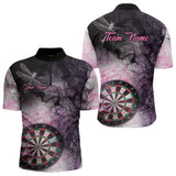 Maxcorners Pink And Black Smoke Dart Shirts For Men Custom 3D Dart Polo & Quarter Zip Team Dart Jerseys