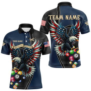 Maxcorners Shot In Hand Pride In Heart Custom Eagle Us Flag Blue Men'S Billiard Shirts, Billiard Team Jersey