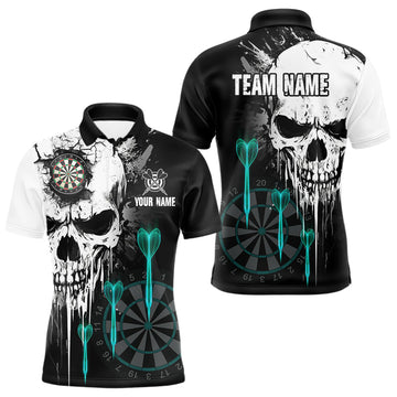 Maxcorners Personalized Grunge Skull Arrow Darts Shirt For Men, Darts Jersey Team Polo & 1/4 Zip |Turquoise