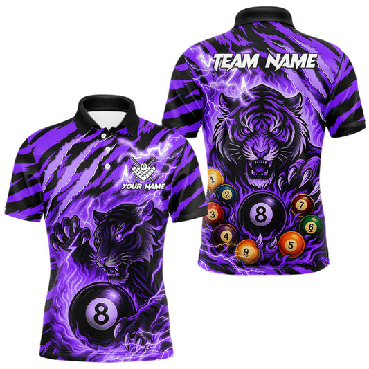 Maxcorners Purple Flaming 8 Ball Pool Tiger Billiard Shirts For Men Custom Billiard Team Jersey Polo, 1/4 Zip