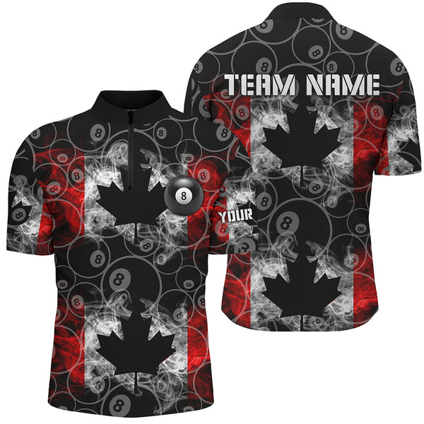 Maxcorners Canada Flag Smoke 8 Ball Pattern Billiard Jersey Customized Name, Team Name 3D Polo Shirt