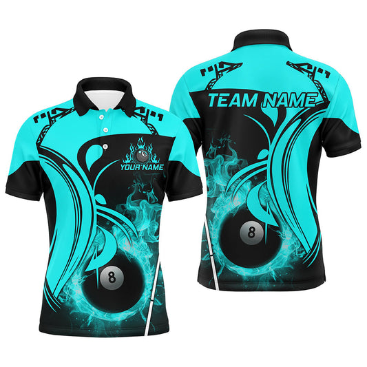 Maxcorners Turquoise 8 Ball Pool Fire Burned Billiard Jersey Multicolor Option Customized Name, Team Name 3D
