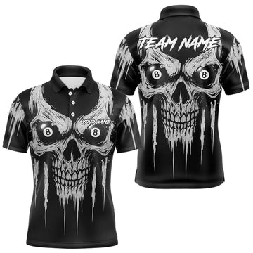 Maxcorners White Black Grunge Skull Jersey For Men Custom 8 Ball Pool Shirt Polo & 1/4 Zip LM1112
