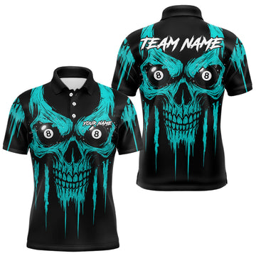 Maxcorners Turquoise Grunge Skull Jersey For Men Custom 8 Ball Pool Shirt Polo & 1/4 Zip LM1112