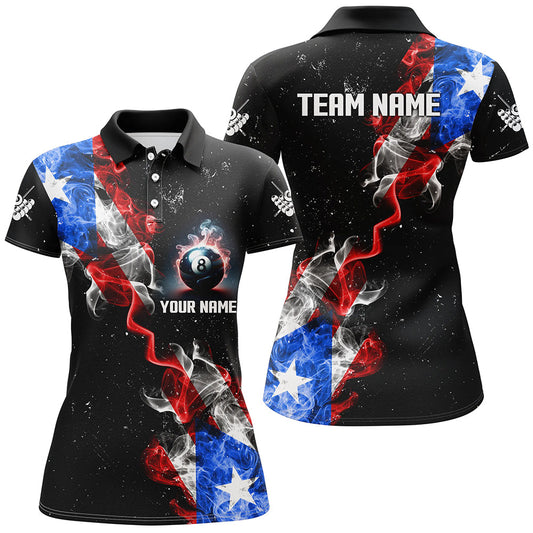 Maxcorners Personalize Grunge Us Flag Smoke Billiard Polo Shirts Custom Patriotic Billiard Jerseys Uniform