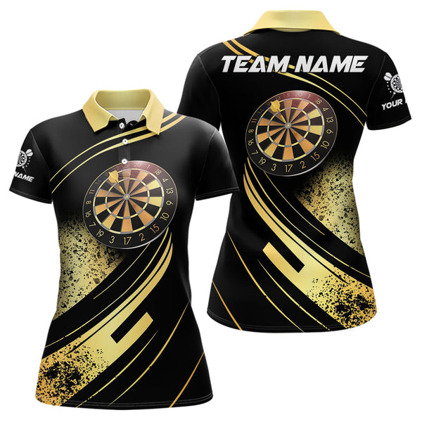 Maxcorners Personalized Gradient Gold And Black Darts Polo, Quarter Zip Custom Dart Shirts For Men & Women Dart Jersey