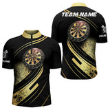 Maxcorners Personalized Gradient Gold And Black Darts Polo, Quarter Zip Custom Dart Shirts For Men & Women Dart Jersey