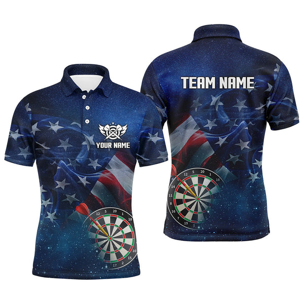 Maxcorners American Flag Universe Patriotic Custom Men Dart Polo Shirts, Personalized Darts Gift For Player