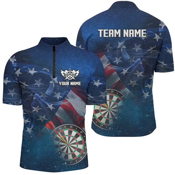 Maxcorners American Flag Universe Patriotic Custom Men Dart Polo Shirts, Personalized Darts Gift For Player