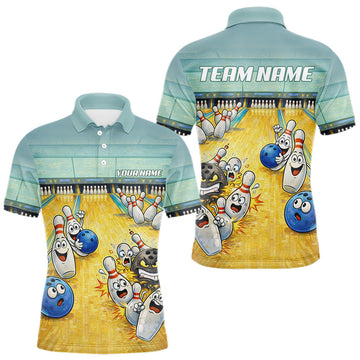 Maxcorners Funny Strike Bowling Polo & Quarter Zip For Men Custom Bowling Team Jersey, Bowling Outfit LM1903