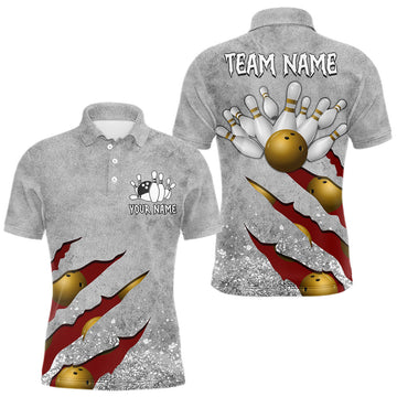 Maxcorners Custom Grunge Scratch Bowling Shirts For Men, Bowling League Team Jersey Polo & 1/4 Zip | Red LM2306
