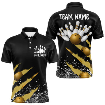 Maxcorners Custom Grunge Scratch Bowling Shirts For Men, Yellow Black Bowling League Team Jersey Polo, 1/4 Zip LM2306