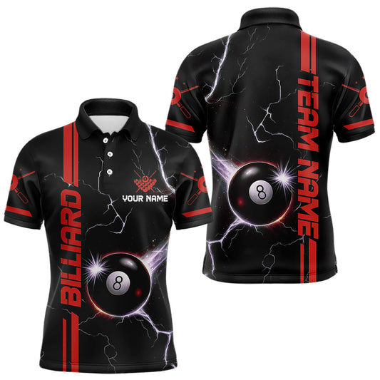 Maxcorners Personalized Red 8 Ball Thunder Lightning Billiard Shirt For Men Custom Pool Team League Jersey LM0210