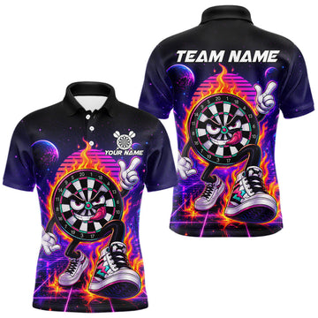 Maxcorners Personalized Funny Flame Dartboard Neon Darts Shirt for Men, Custom Glowing Darts Team Jersey LM2607