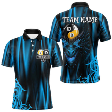 Maxcorners Personalized Blue 8 Ball & 9 Ball Yinyang Dragon Billiard Shirts For Men Custom Pool Team Jersey