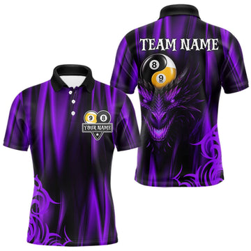 Maxcorners Personalized Purple 8 Ball 9 Ball Yinyang Dragon Billiard Shirts For Men Custom Pool Team Jersey LM0409
