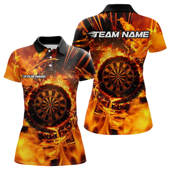 Maxcorners Personalized Orange Swirling Fire Flame Dart Shirts With Pocket For Men Custom Darts Team Jersey