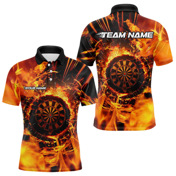 Maxcorners Personalized Orange Swirling Fire Flame Dart Shirts With Pocket For Men Custom Darts Team Jersey